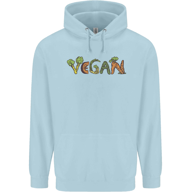 Vegan Vegetables Childrens Kids Hoodie Light Blue