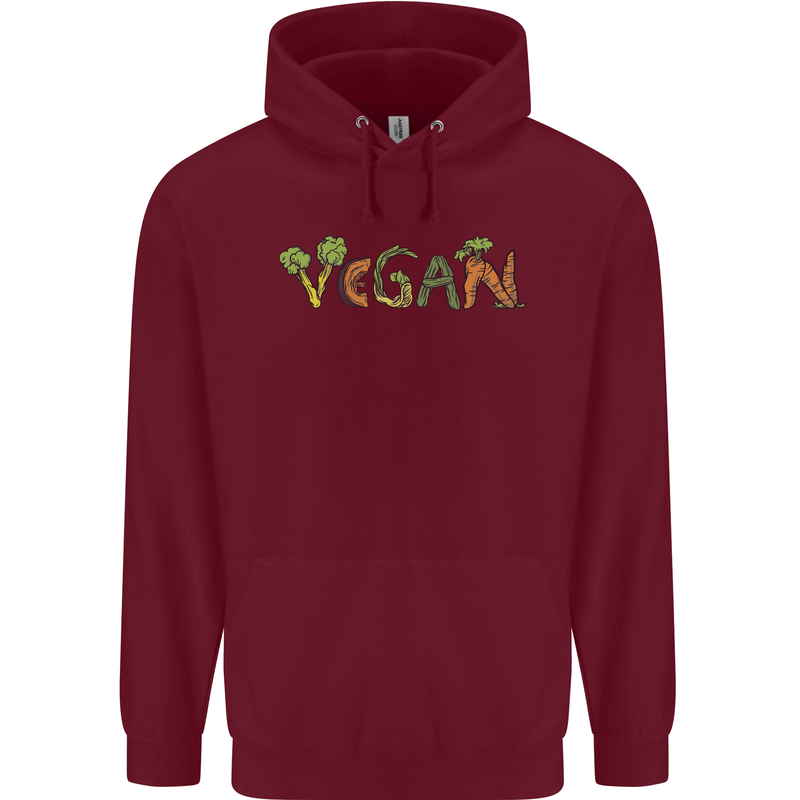 Vegan Vegetables Childrens Kids Hoodie Maroon