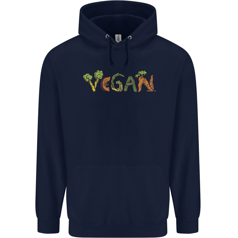 Vegan Vegetables Childrens Kids Hoodie Navy Blue