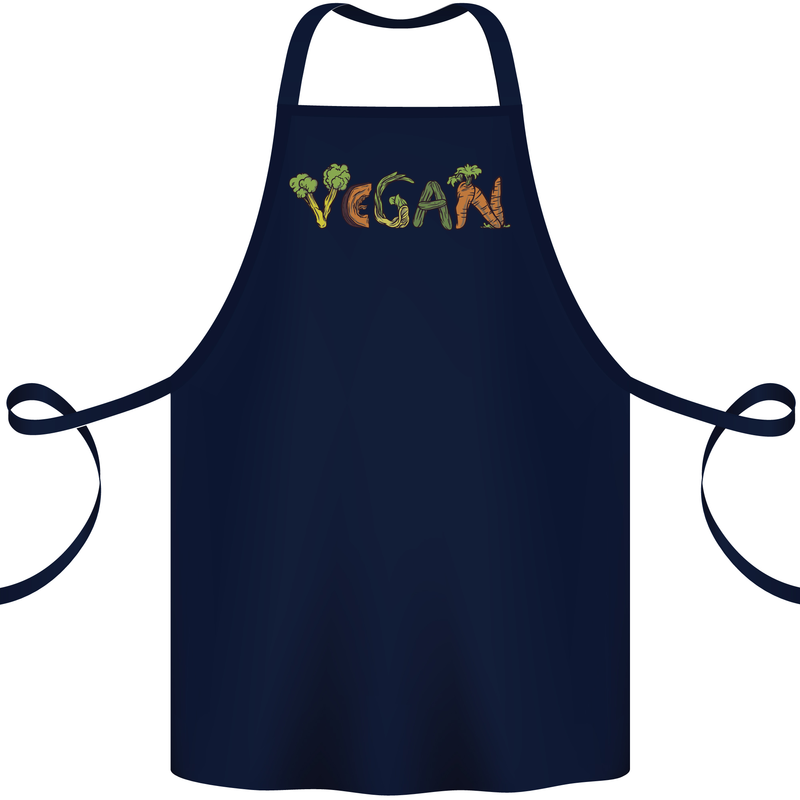 Vegan Vegetables Cotton Apron 100% Organic Navy Blue