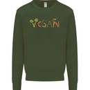 Vegan Vegetables Kids Sweatshirt Jumper Forest Green