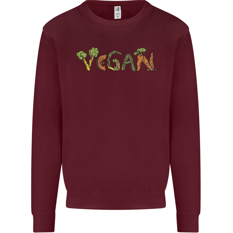 Vegan Vegetables Kids Sweatshirt Jumper Maroon