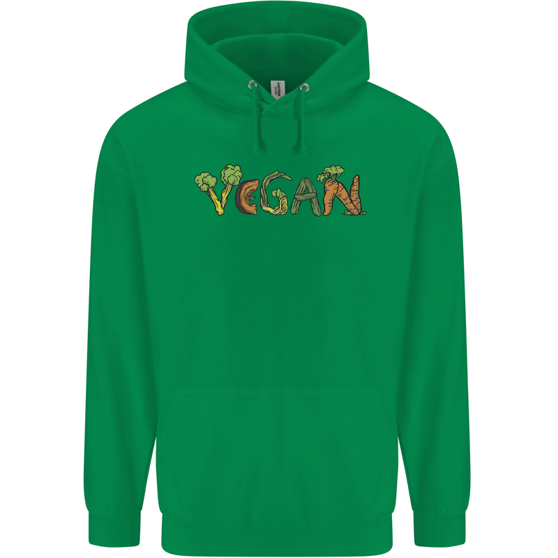 Vegan Vegetables Mens 80% Cotton Hoodie Irish Green