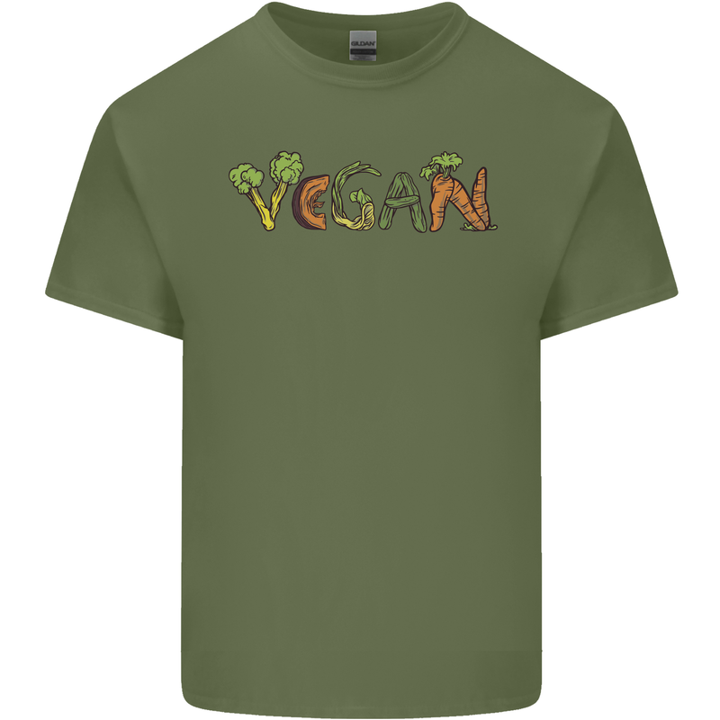 Vegan Vegetables Mens Cotton T-Shirt Tee Top Military Green