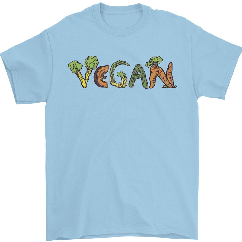 Vegan Vegetables Mens T-Shirt 100% Cotton Light Blue