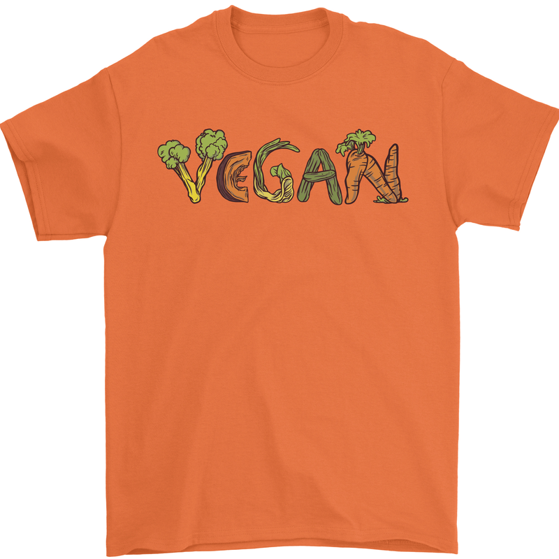 Vegan Vegetables Mens T-Shirt 100% Cotton Orange