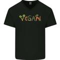 Vegan Vegetables Mens V-Neck Cotton T-Shirt Black