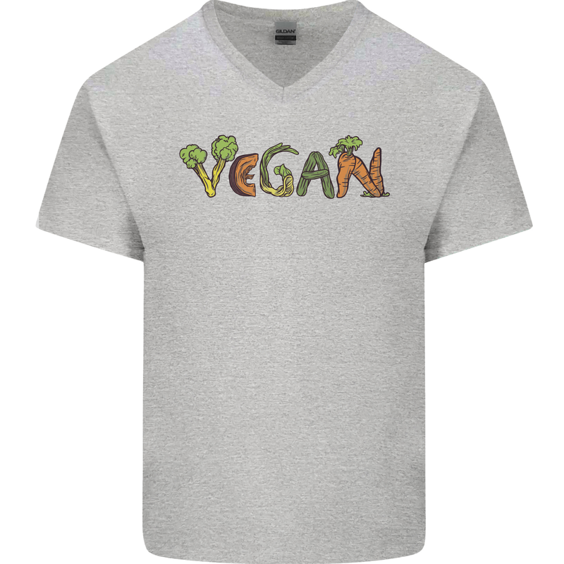 Vegan Vegetables Mens V-Neck Cotton T-Shirt Sports Grey