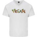 Vegan Vegetables Mens V-Neck Cotton T-Shirt White