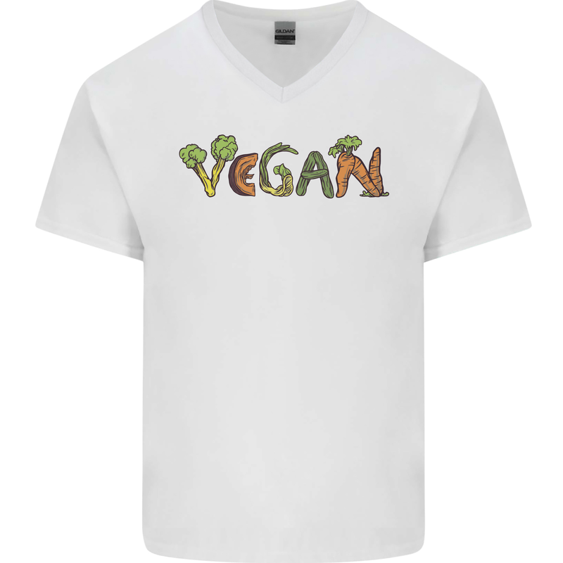 Vegan Vegetables Mens V-Neck Cotton T-Shirt White