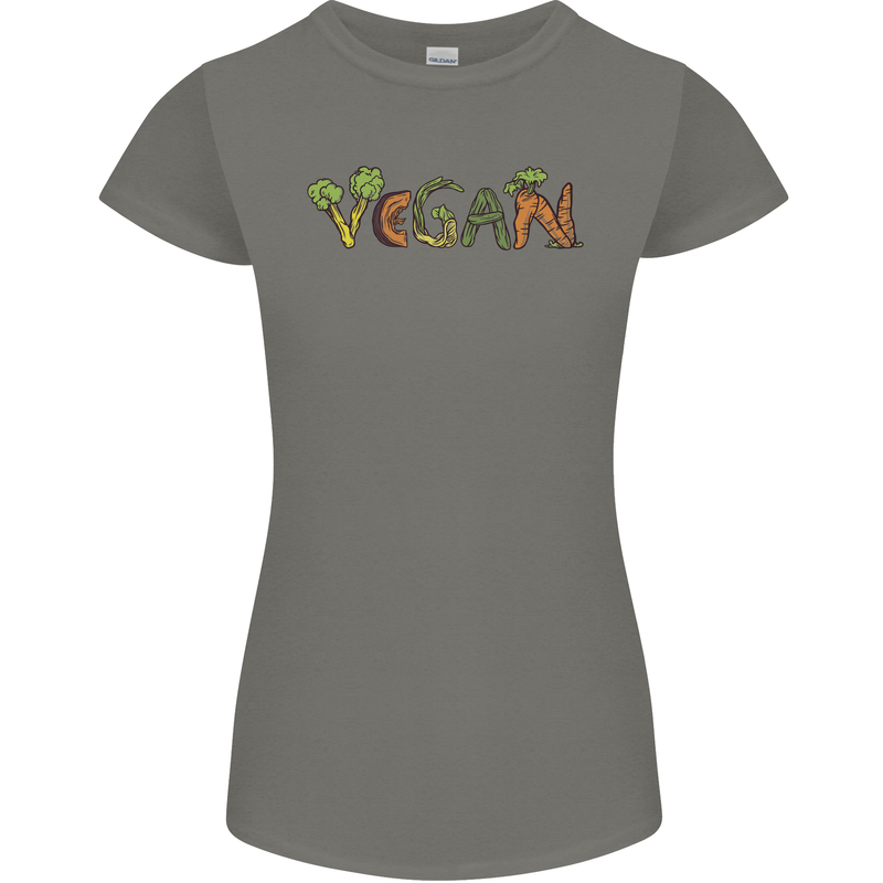 Vegan Vegetables Womens Petite Cut T-Shirt Charcoal