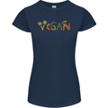 Vegan Vegetables Womens Petite Cut T-Shirt Navy Blue