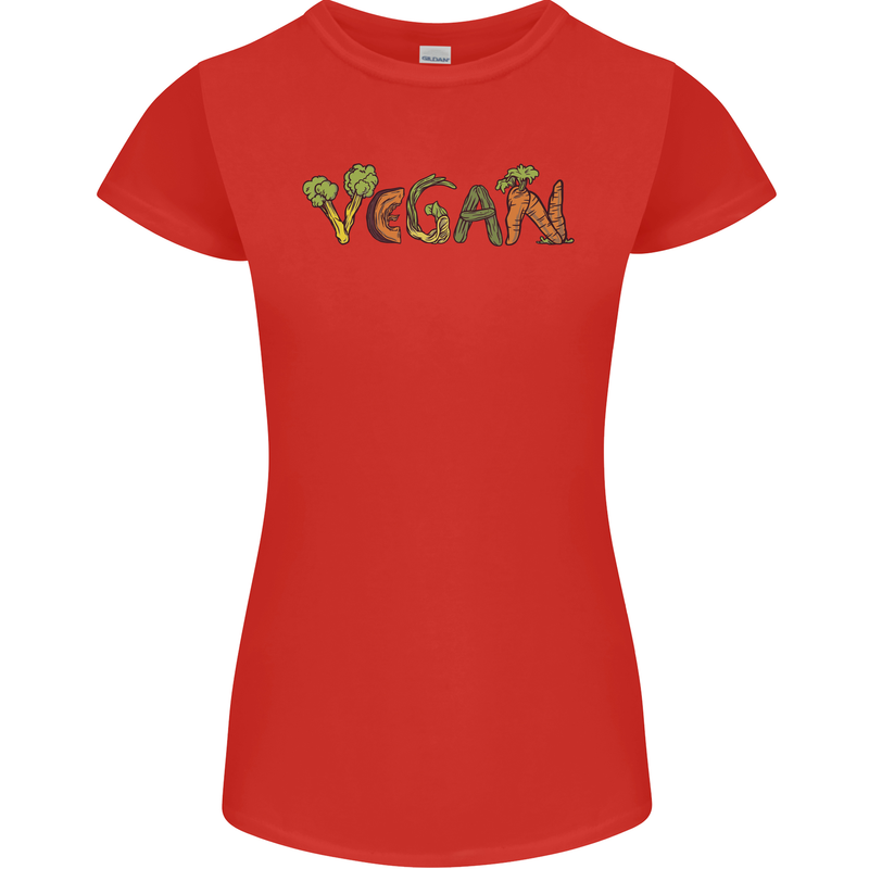 Vegan Vegetables Womens Petite Cut T-Shirt Red