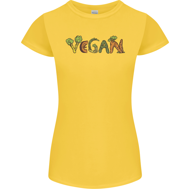 Vegan Vegetables Womens Petite Cut T-Shirt Yellow