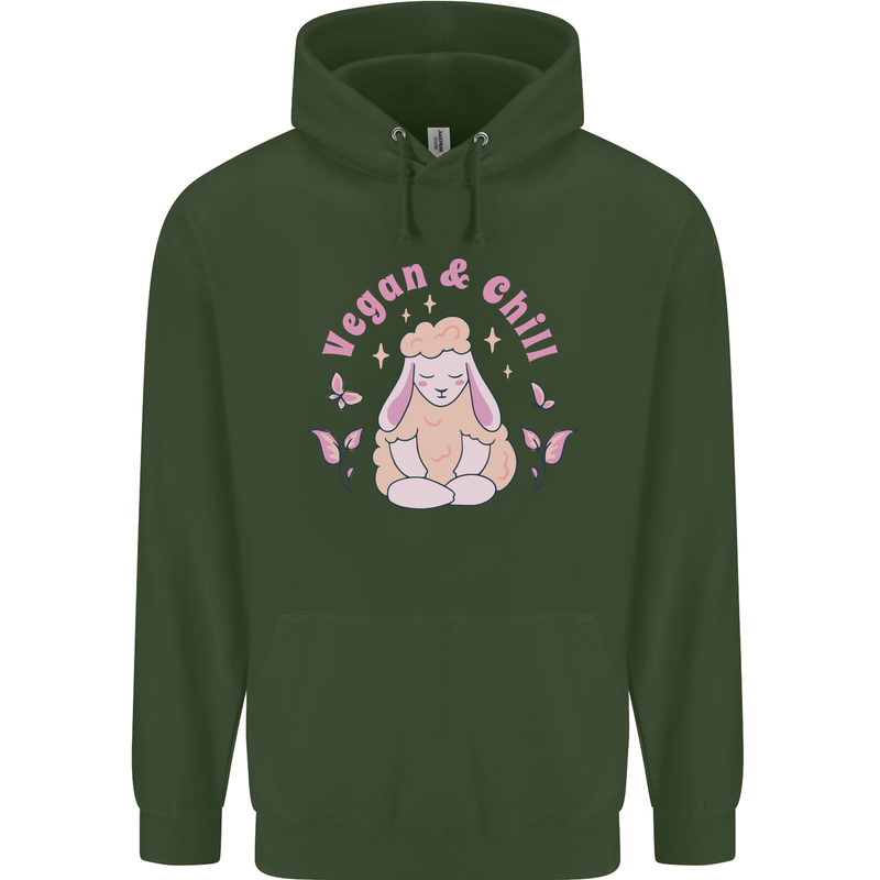 Vegan & Chill Meditation Yoga Spiritual Childrens Kids Hoodie Forest Green