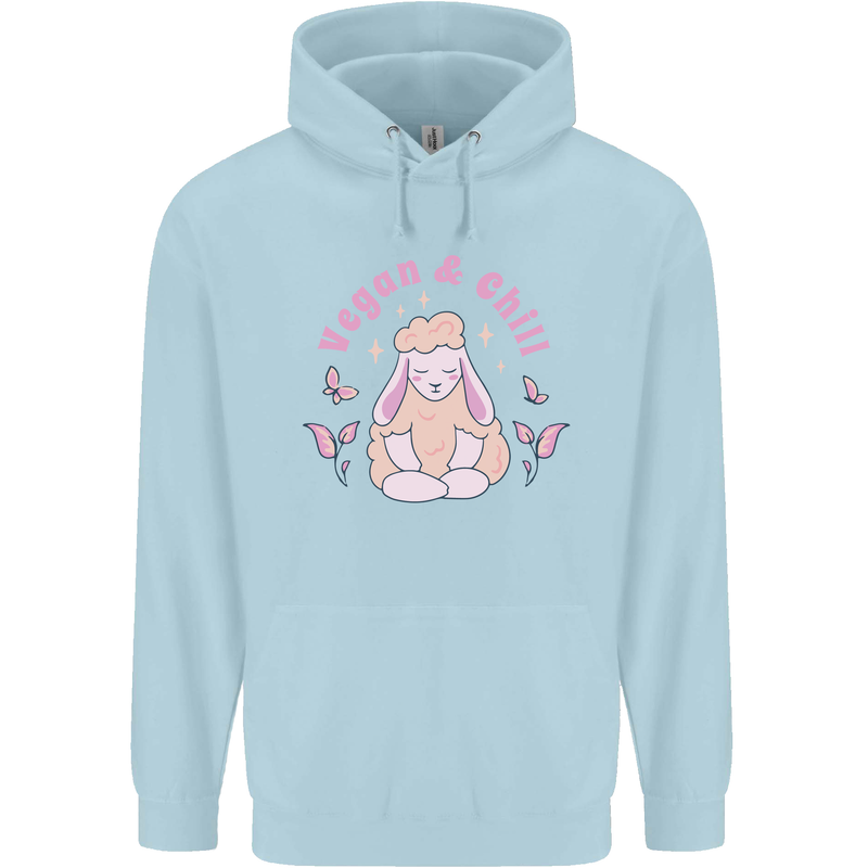 Vegan & Chill Meditation Yoga Spiritual Childrens Kids Hoodie Light Blue