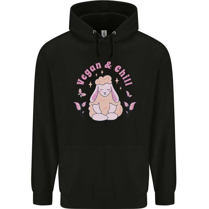 Vegan & Chill Meditation Yoga Spiritual Mens 80% Cotton Hoodie Black