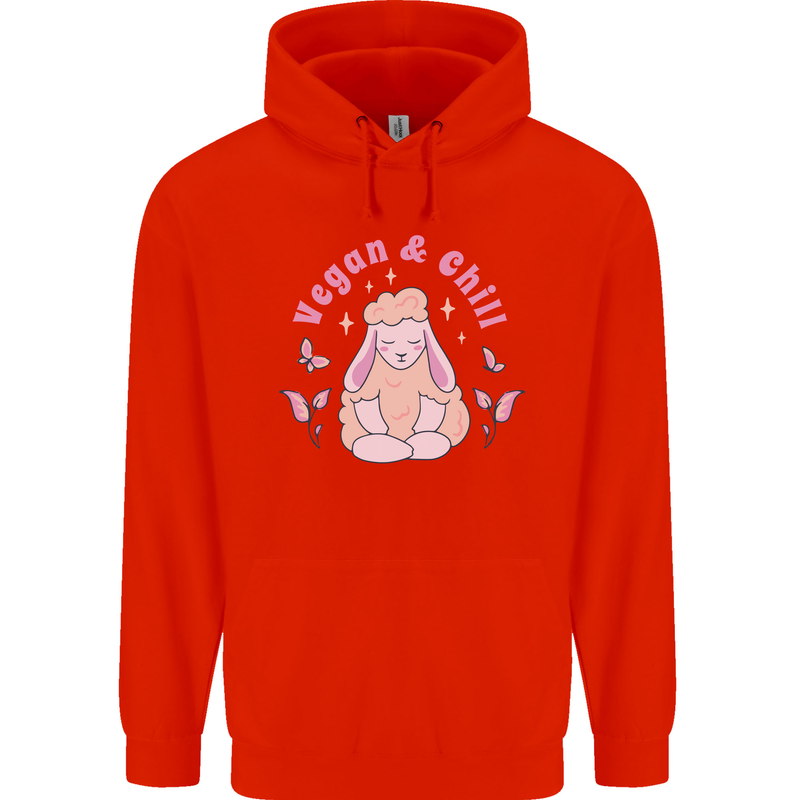 Vegan & Chill Meditation Yoga Spiritual Mens 80% Cotton Hoodie Bright Red