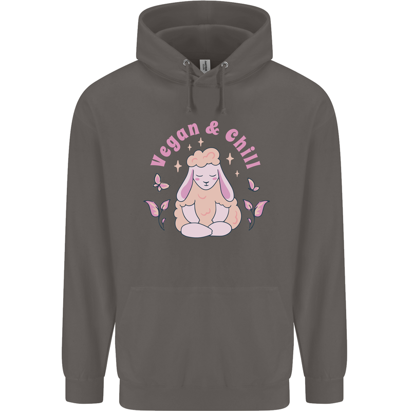 Vegan & Chill Meditation Yoga Spiritual Mens 80% Cotton Hoodie Charcoal