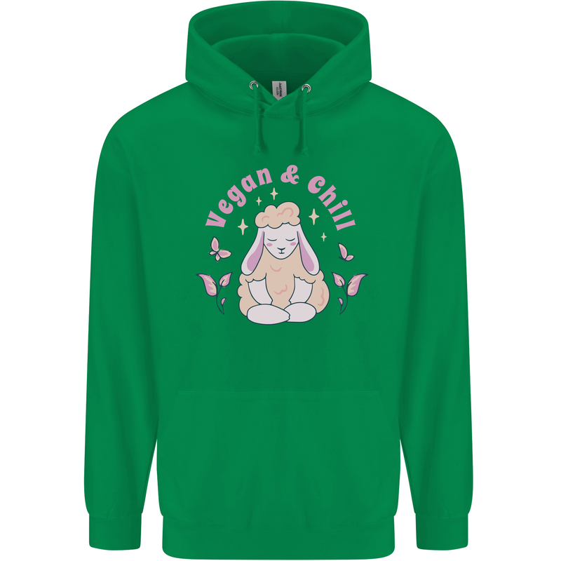 Vegan & Chill Meditation Yoga Spiritual Mens 80% Cotton Hoodie Irish Green