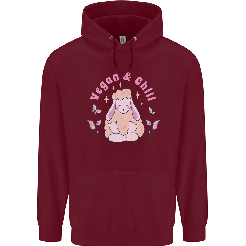 Vegan & Chill Meditation Yoga Spiritual Mens 80% Cotton Hoodie Maroon