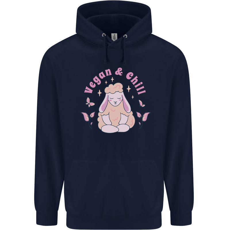 Vegan & Chill Meditation Yoga Spiritual Mens 80% Cotton Hoodie Navy Blue