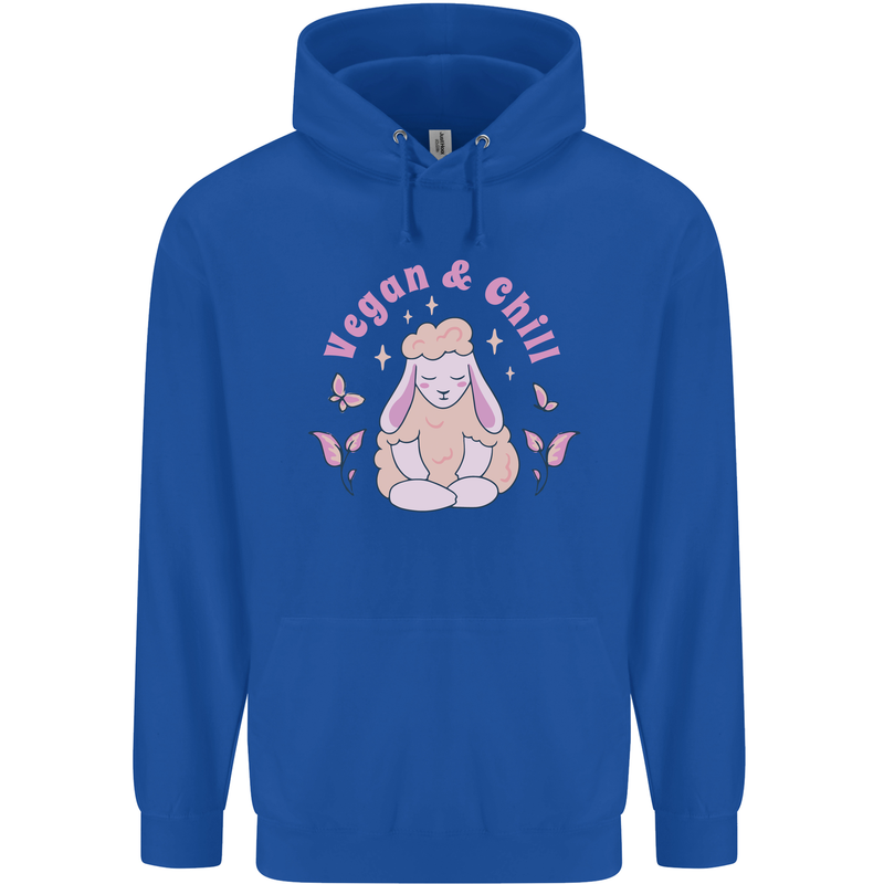 Vegan & Chill Meditation Yoga Spiritual Mens 80% Cotton Hoodie Royal Blue
