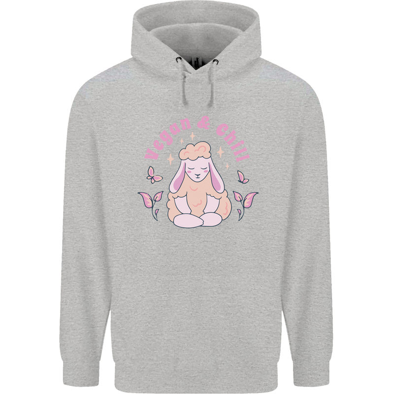 Vegan & Chill Meditation Yoga Spiritual Mens 80% Cotton Hoodie Sports Grey