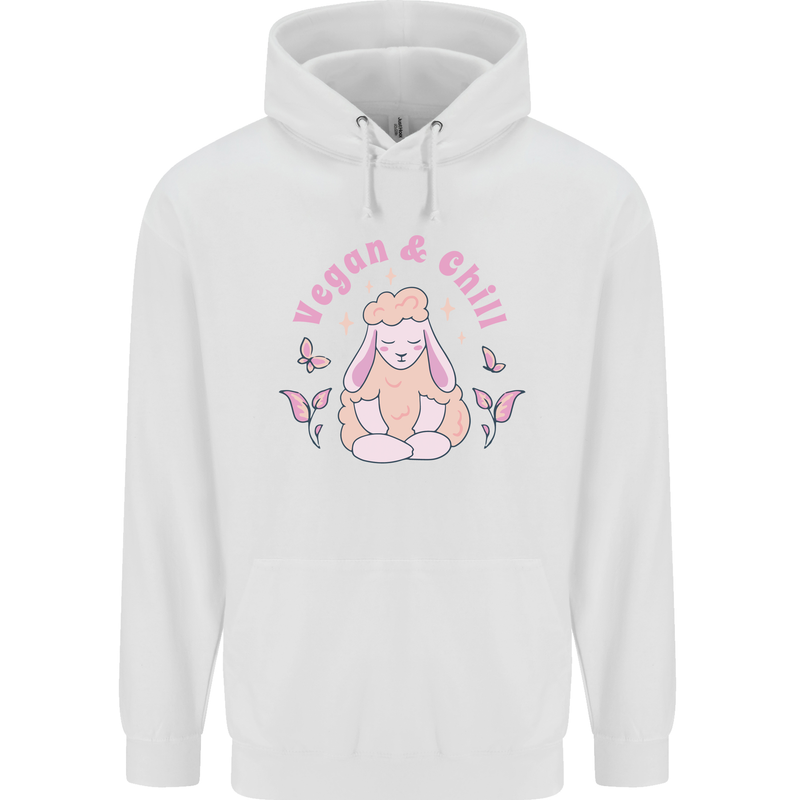 Vegan & Chill Meditation Yoga Spiritual Mens 80% Cotton Hoodie White