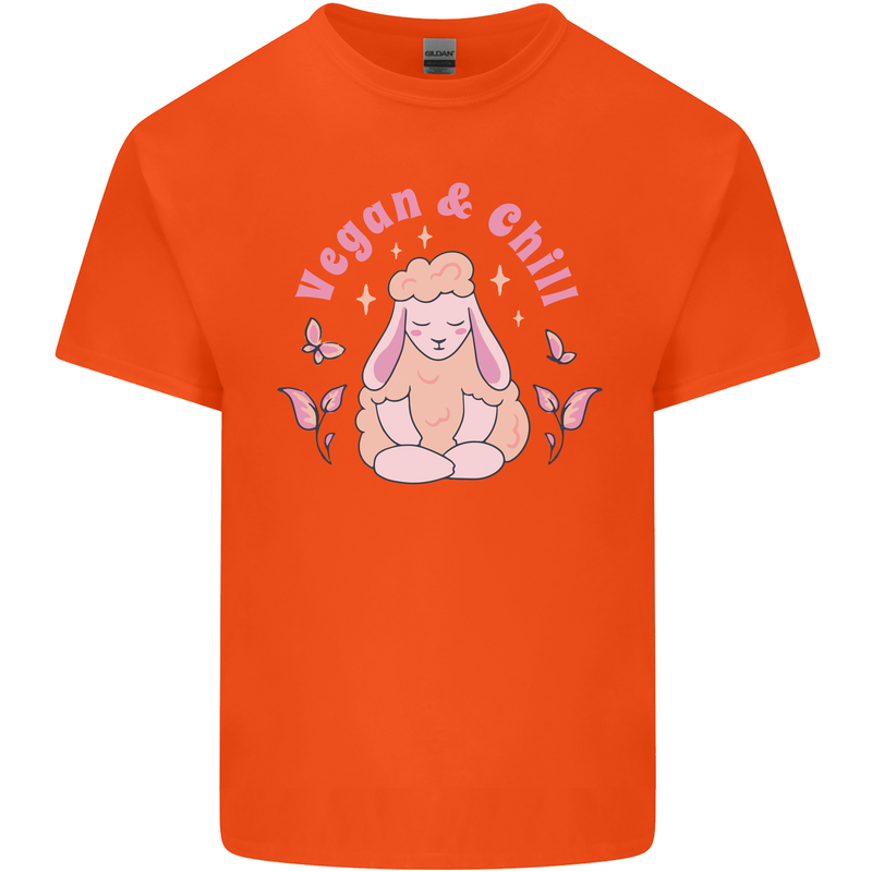 Vegan & Chill Meditation Yoga Spiritual Mens Cotton T-Shirt Tee Top Orange