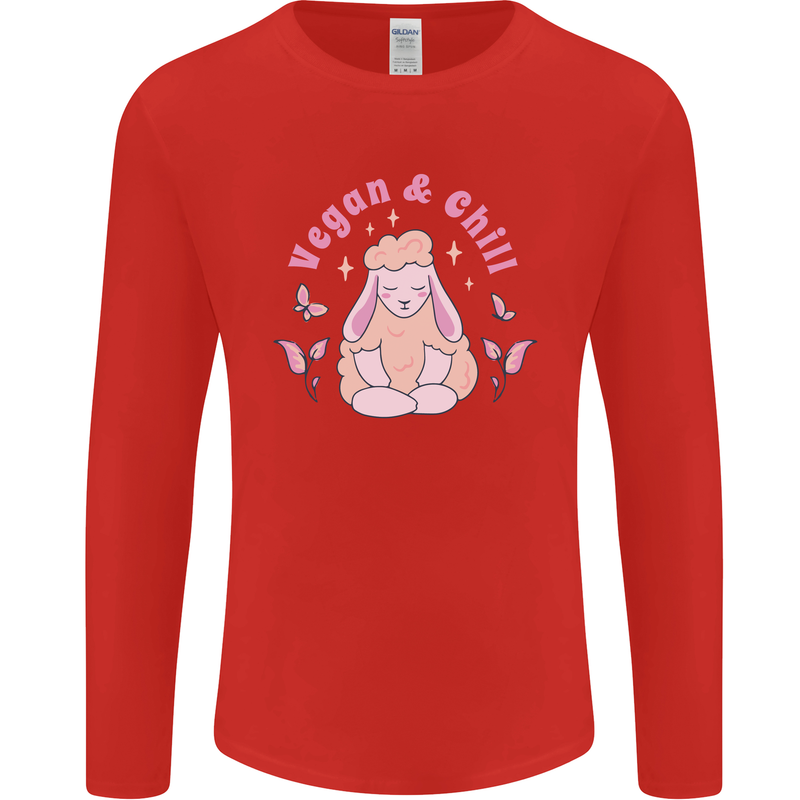 Vegan & Chill Meditation Yoga Spiritual Mens Long Sleeve T-Shirt Red