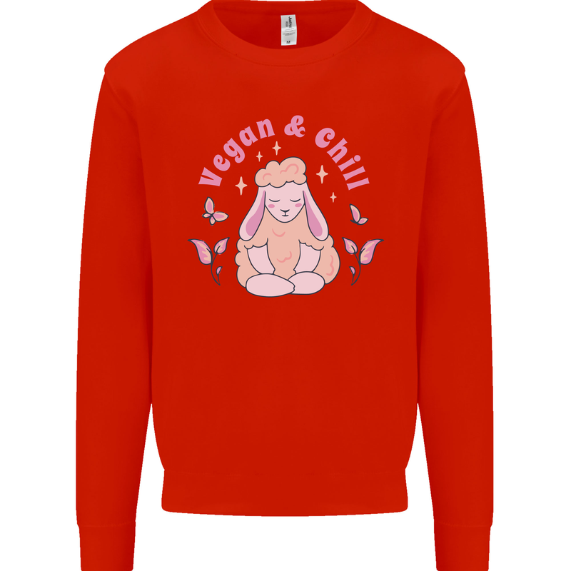 Vegan & Chill Meditation Yoga Spiritual Mens Sweatshirt Jumper Bright Red