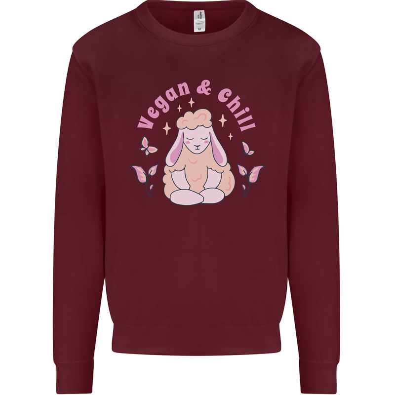 Vegan & Chill Meditation Yoga Spiritual Mens Sweatshirt Jumper Maroon