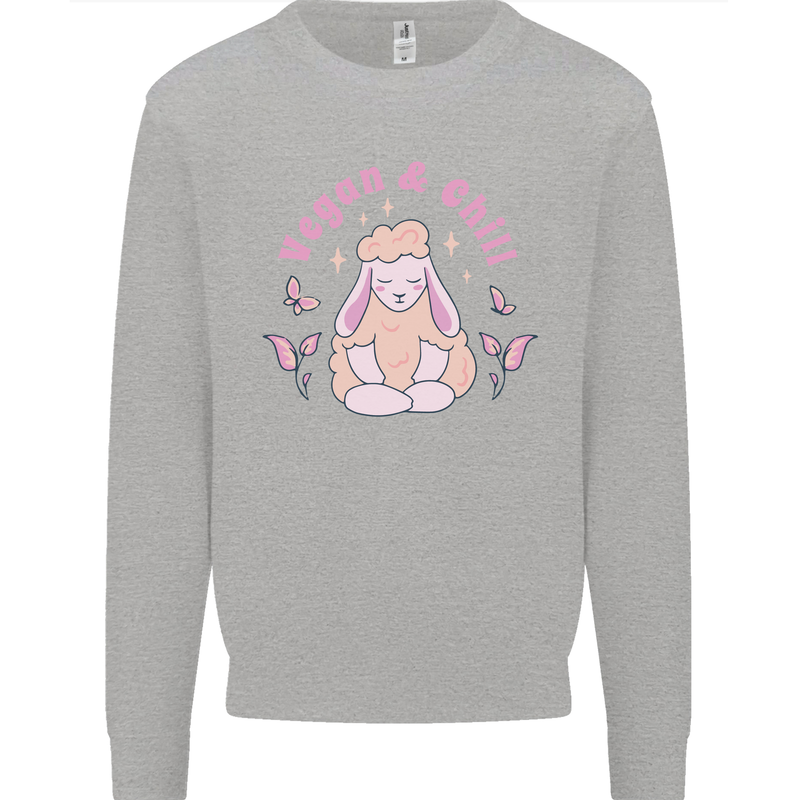 Vegan & Chill Meditation Yoga Spiritual Mens Sweatshirt Jumper Sports Grey