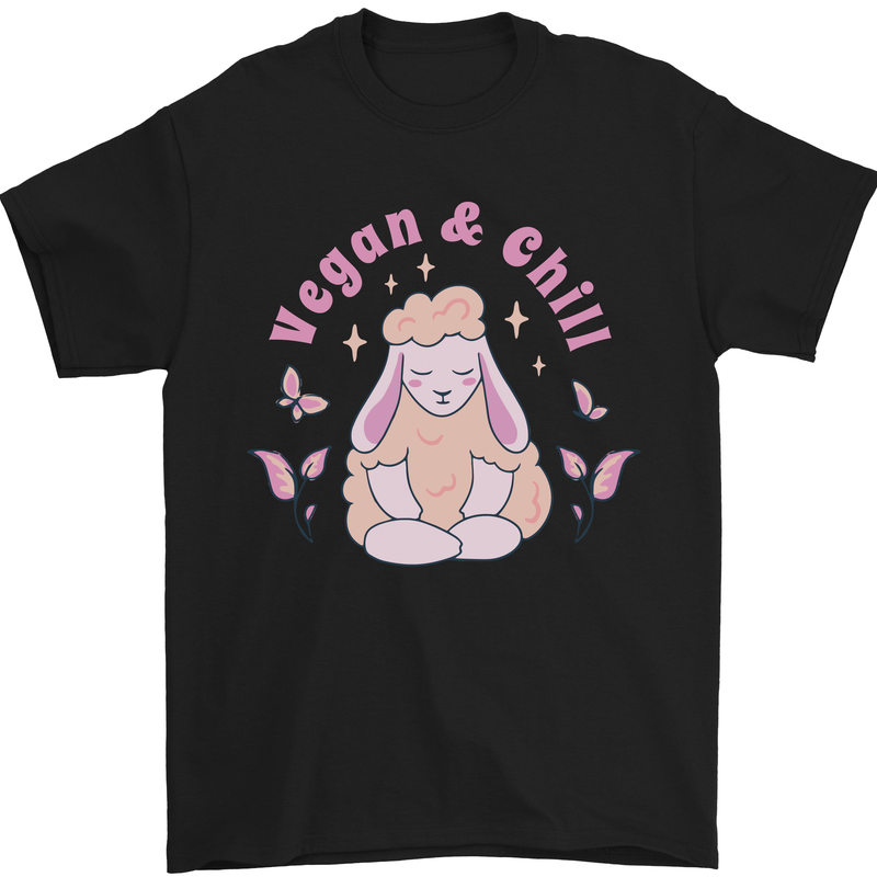 Vegan & Chill Meditation Yoga Spiritual Mens T-Shirt 100% Cotton Black