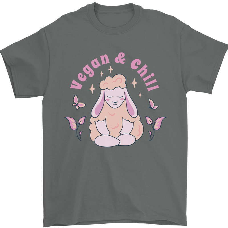 Vegan & Chill Meditation Yoga Spiritual Mens T-Shirt 100% Cotton Charcoal