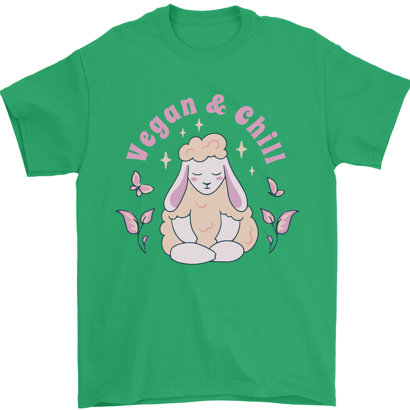 Vegan & Chill Meditation Yoga Spiritual Mens T-Shirt 100% Cotton Irish Green