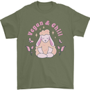 Vegan & Chill Meditation Yoga Spiritual Mens T-Shirt 100% Cotton Military Green
