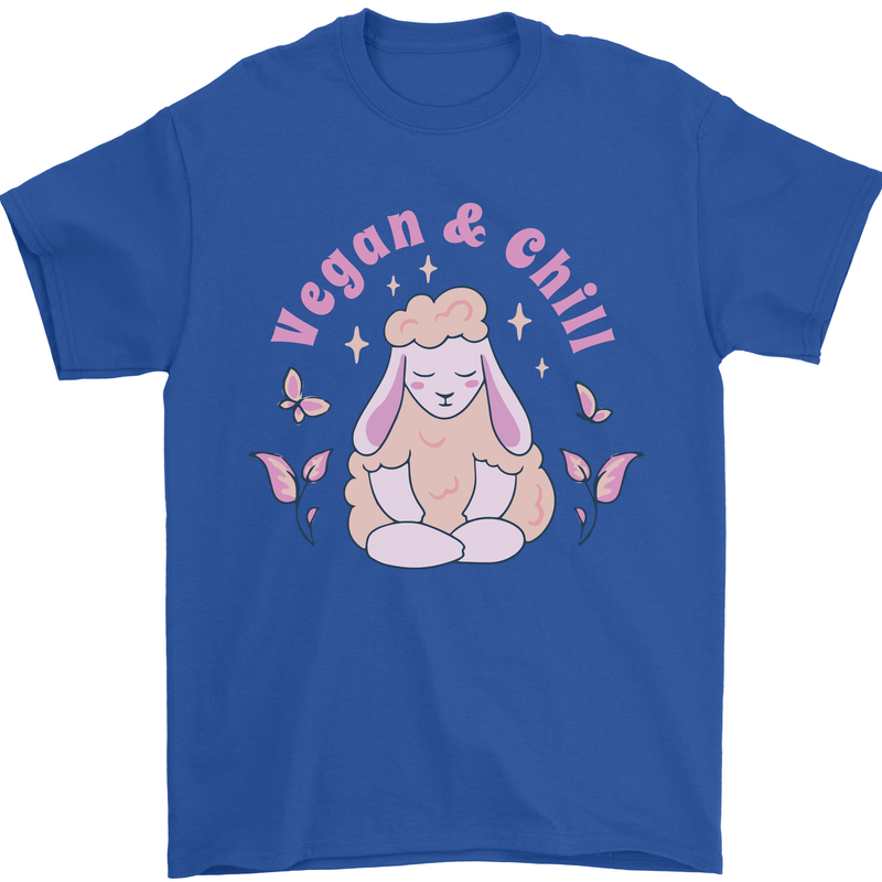 Vegan & Chill Meditation Yoga Spiritual Mens T-Shirt 100% Cotton Royal Blue