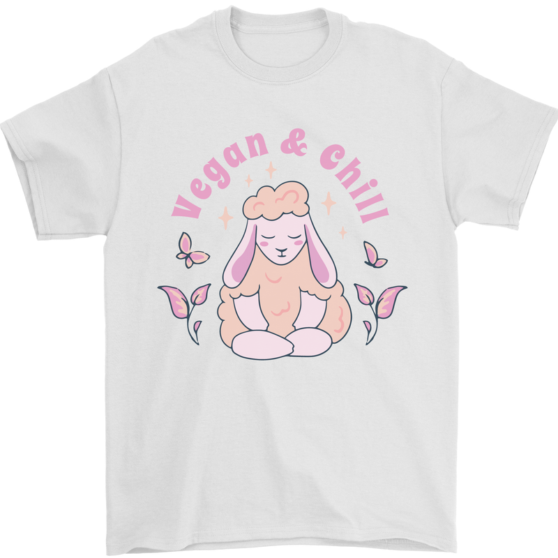 Vegan & Chill Meditation Yoga Spiritual Mens T-Shirt 100% Cotton White