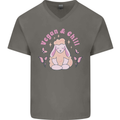 Vegan & Chill Meditation Yoga Spiritual Mens V-Neck Cotton T-Shirt Charcoal