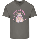 Vegan & Chill Meditation Yoga Spiritual Mens V-Neck Cotton T-Shirt Charcoal