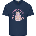 Vegan & Chill Meditation Yoga Spiritual Mens V-Neck Cotton T-Shirt Navy Blue