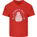 Vegan & Chill Meditation Yoga Spiritual Mens V-Neck Cotton T-Shirt Red