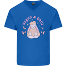 Vegan & Chill Meditation Yoga Spiritual Mens V-Neck Cotton T-Shirt Royal Blue