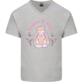 Vegan & Chill Meditation Yoga Spiritual Mens V-Neck Cotton T-Shirt Sports Grey