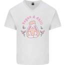 Vegan & Chill Meditation Yoga Spiritual Mens V-Neck Cotton T-Shirt White