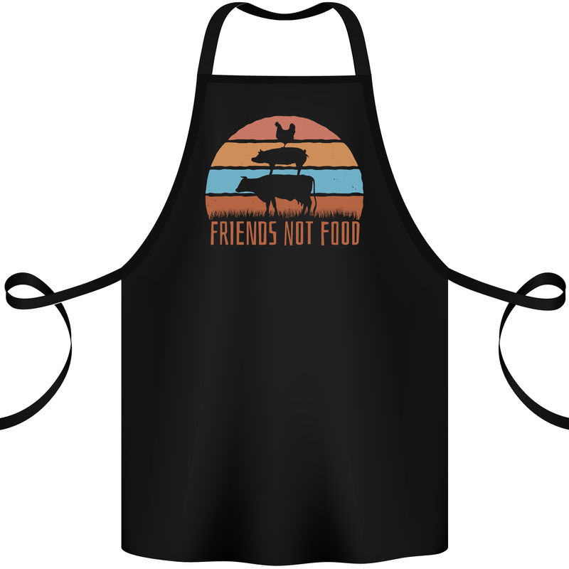 Vegetarian Animals Friends Not Food Vegan 2 Cotton Apron 100% Organic Black