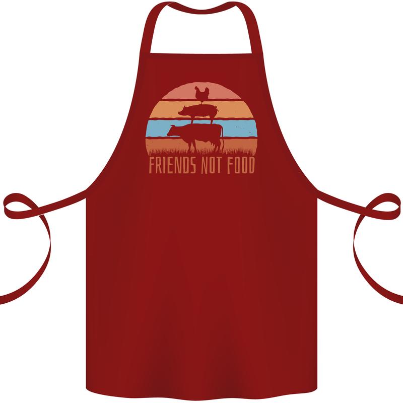Vegetarian Animals Friends Not Food Vegan 2 Cotton Apron 100% Organic Maroon