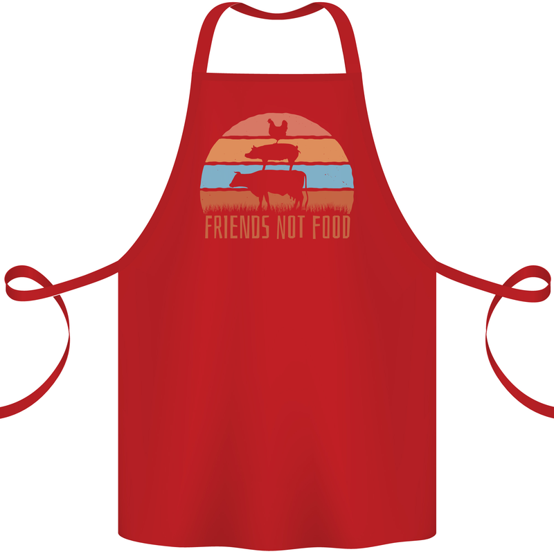 Vegetarian Animals Friends Not Food Vegan 2 Cotton Apron 100% Organic Red